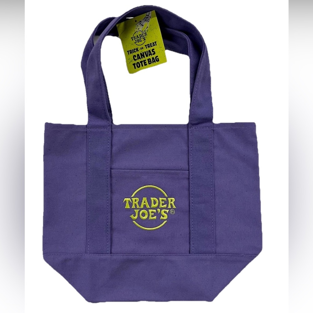 Trader Joe's Trick-or-Treat Mini Canvas Tote Bag Limited Edition - purple color